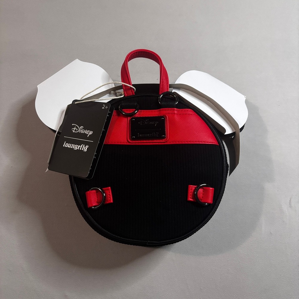Disney Loungefly Mickey Mouse Minimalist Corduroy Convertible Backpack Black Red - Picture 3 of 7